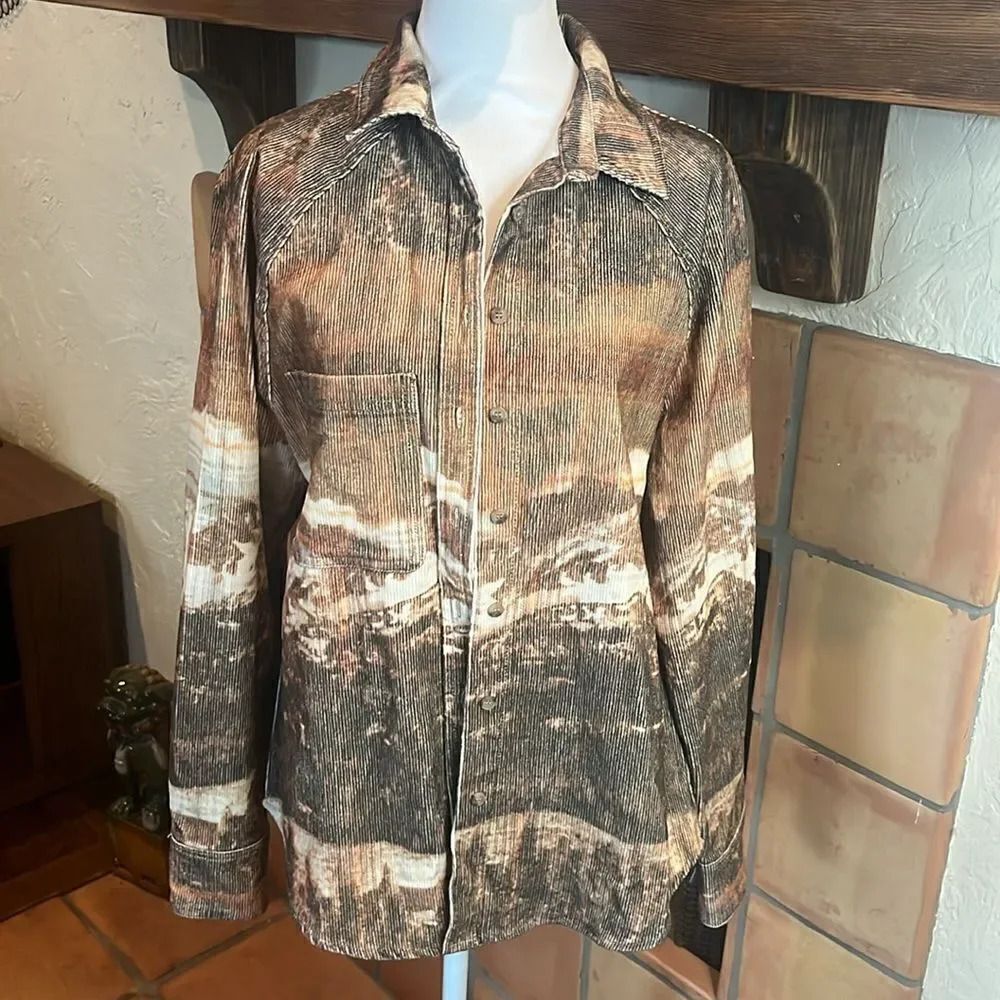 Gilded Intent Landscape Corduroy Shirt, size SMALL